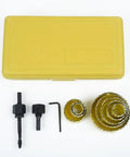 Heavy Duty 11 Piece Carbon Steel Hole Saw Set For Drilling Big Holes In Wood Metal Plastic And Sheet Alloy Fast Reliable Kit To Get The Job Done, yellow case and cutters