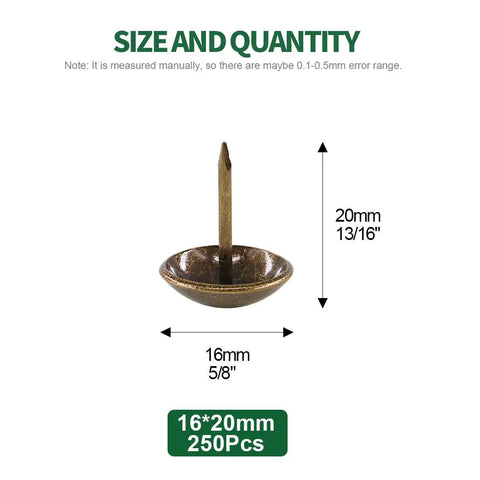 Top Shelf Antique Bronze Upholstery Tacks, Heavy Duty Furniture Nails And Thumb Pins For Diy Woodcraft And Living Room Makeover, Built Tough Hella Durable Metal Push Hardware, 5/8 inch by 20 mm dimensions.