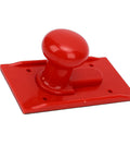 Solid Grip Woodworking Push Block With Textured Surface And Rounded Handle Finger Guard Awesome Knuckle Saver Badass Shop Gear For Table Saw Router Jointer Bandsaw Planer in red with ergonomic grip.