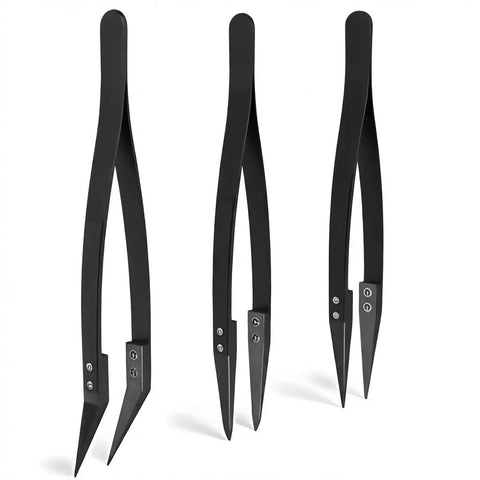 Pro-Grade Ceramic Tweezers Set For Electronics And High Temp Work, 3-Piece Kit With Pointed, Bent And Flat Zirconia Tips, Antistatic, Anticorrosion, Antimagnetic, Heat Resistant Up To 3000F, Stainless Steel Handles