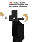 Step 3 instruction of No Sweat Pivot Pin Installation Tool Set featuring detent plunger for bike derailleur arm repair.