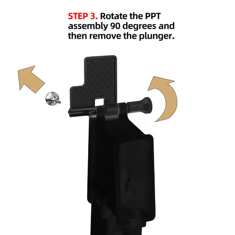 Step 3 instruction of No Sweat Pivot Pin Installation Tool Set featuring detent plunger for bike derailleur arm repair.