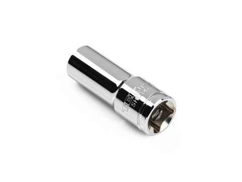 3/8 Inch Drive Semi-Deep 6-Point Socket 10 MM Metric For Auto, Truck And Workshop Use, Chrome Plated Exterior With Large Readable Markings, Heavy-Duty Pro-Grade Tool, Model SHD14110, with chrome finish and markings visible