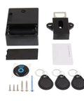 Components of Hidden RFID Electronic Cabinet Lock For Wooden Cabinets, Drawers, And Cupboards, Easy DIY Install, Black