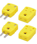 Set of four yellow K-type thermocouple plug adapters (2 male, 2 female)