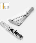 Heavy Duty Stainless Steel Shelf Brackets 2 Pack Bright Silver Folding Wall Mounts shown with mounting hardware.