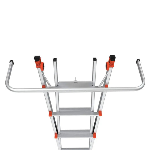 Wing Span Wall Standoff Ladder Accessory For Aluminum And Fiberglass Articulating Ladders attached to ladder rungs, top view.