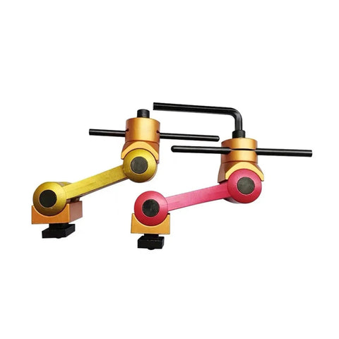 Handy Clamp Locator Tool for CNC Milling and Surface Grinding Machines, showing adjustable yellow and red arms