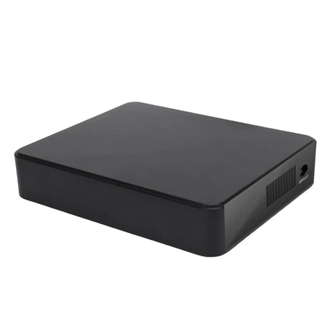 Hassle Free Mini UPS Battery Backup With 10400 Mah Capacity And Six Versatile Ports To Keep Home Routers And Surveillance Cameras Running Smoothly Without Sweat, black power supply unit, side view.