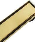 Gold 28 Inch Linear Shower Drain With 2 In 1 Flat And Tile Insert Cover Stainless Steel Brushed Brass Rectangle Shower Floor Drain