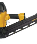 Professional Pneumatic Framing Nailer Shoots Clipped Nails No Sweat With Quick Depth Dial And Layout Marks Slim Mag Body side view.