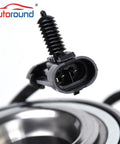 Close-up of Front Wheel Hub Bearing Assembly Kit 6 Lug 4WD AWD Drop In For 1999 To 2007 GM Trucks And SUVs Including Chevy Tahoe Silverado Suburban Express 1500 GMC Yukon Sierra Savana Cadillac Escalade ABS 2 Pack Replacement connector.