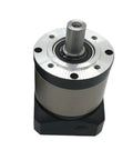 Top Shelf Planetary Gearbox Motor Reducer Featuring 42 Millimeter Input Shaft And 15 To 1 Ratio For Servo Motors PLE160 Aluminum Housing with visible shaft.