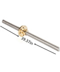 T8 Lead Screw 1000mm Stainless Steel Rod With Brass Nut for DIY 3D Printer Z Axis, front view showing 39.37in length.