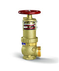 Heavy Duty Field Adjustable Pressure Reducing Hose Valve 2 1/2 Inch Angled FNPT to NH With Wide Flow Range, Low Torque Under 9 ft-lb, Big Handwheel, Lightweight Aluminum Rod, Easy On The Fly Adjustments, Outperforms Competitors. angled brass hose valve with red handwheel