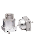 Hefty Duty Free Mount Rotary Actuator Vane Style Pneumatic Cylinder showcasing dual silver vane units for 90 180 270 degree rotation.