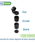 Two In One Pill Crusher And Cutter With Built In Storage Travel Ready Stainless Steel Blade Removable Drinking Cup BPA Free Black
