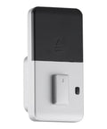 Close-up view of Silver Fingerprint Deadbolt Keyless Entry Door Lock with battery compartment and LED indicators.