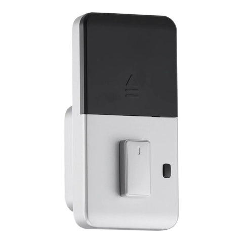 Close-up view of Silver Fingerprint Deadbolt Keyless Entry Door Lock with battery compartment and LED indicators.