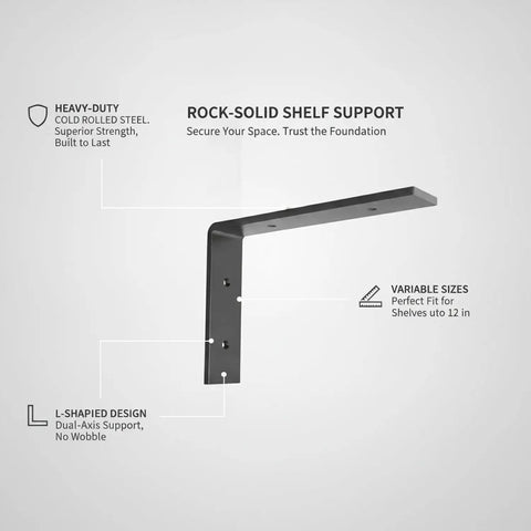 Sturdy L Shaped Wall Bracket For Floating Shelves And Desks Heavy Duty Cold Rolled Steel Mount with black finish, side view