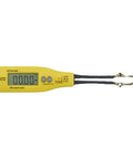 Yellow digital multimeter with LED clip probes for non-solder testing, ideal tool for measuring resistance, capacitance, diodes, and LEDs.