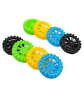Colored wheels from the 40 Pc Plastic Vehicle Wheels With 20 Pc Metal Axles For RC Cars Trucks Drones Robots Helicopters Diy Model Toys Building Accessories Mix Colors 1.38 Inch Diameter Wheels And 3.94 Inch Long Shafts set