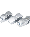 Rock Solid Heavy Duty Industrial Over Center Draw Latch With Keyhole Cabinet Lock And Bulletproof Paddle Catch For Tool Boxes And Equipment Cases For Shop Use, three chrome latches displayed.