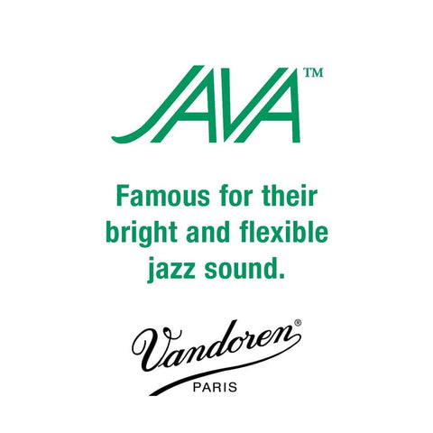 Vandoren Java Bari Sax Reeds Strength 3 Box Of 5 For Jazz And Pop Players logo with bright and flexible jazz sound text