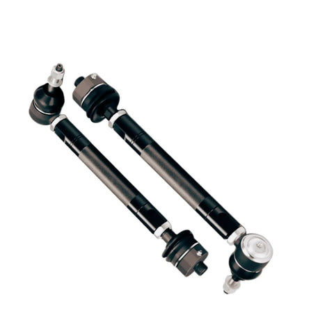Crazy Tough Heavy Duty Tie Rod End Replacement Kit Includes Two Premium Steering Components For Chevy Silverado 2011 Through 2024. Black tie rod ends close-up.