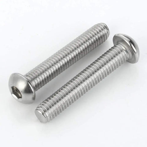 Two Straight Up Solid 1/4 20 X 1/2 Inch Button Head Socket Cap Screws Crafted From Premium 18-8 Stainless Steel.