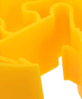 Close-up of Built Different Yellow Column Protector Wrap showing flexible poly foam design for warehouse beam protection.