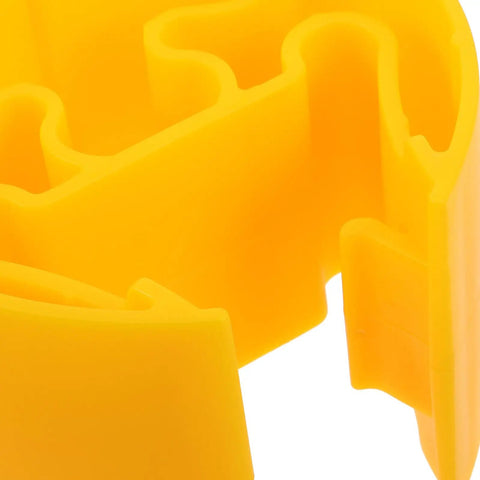 Close-up of Built Different Yellow Column Protector Wrap showing flexible poly foam design for warehouse beam protection.