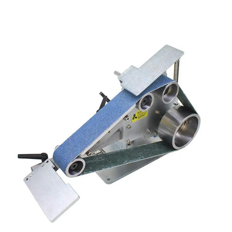 Heavy Duty 915X50mm Belt Sander With Rugged Steel Frame And A Kickass 750 Watt Servo Motor featuring a blue sanding belt.