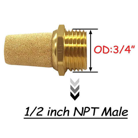 Three Pack Brass Half Inch NPT Pneumatic Mufflers Exhaust Silencers For Air Lines No Frills With Sintered Filter