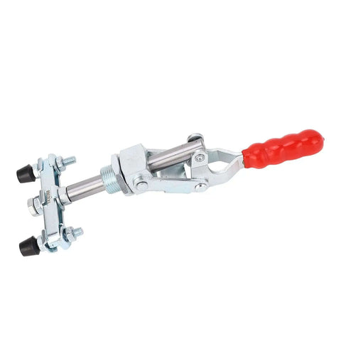 Double Headed Push Pull Toggle Clamp With 65.5 mm Stroke And 318 kg Clamping Force Iron Construction Rubber Pressure Heads Ergonomic Plastic Handle