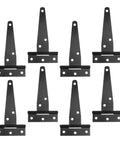 8-Piece Galvanized T-Strap Hinges for Barn Doors and Outdoor Wood Gates in black finish showing heavy-duty zinc alloy design