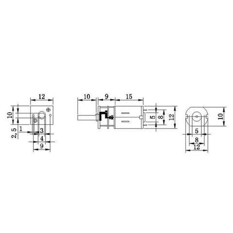 Technical diagram of Sweet 3V DC Gear Motor with dimensions, 10MM output shaft for robotics kits and electronics repair.