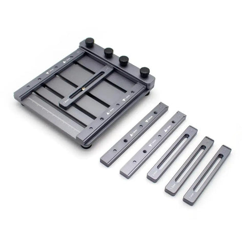 Upgraded Mini CNC Solder Paste Stencil Printer with dual sided PCB fixture showing tool free clamping and laser etched scales