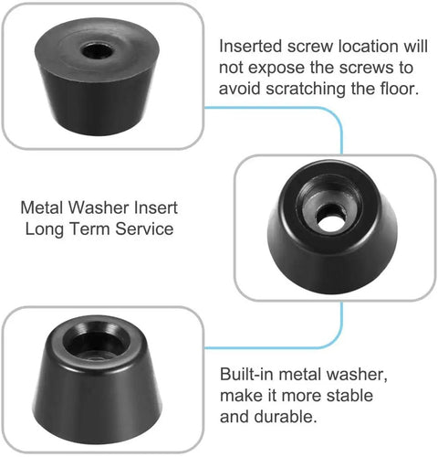 Durable Rubber Feet Bumpers With Metal Ring D25x19xH15mm Black 50 Pcs showing screw location and metal washer insert.