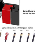 Hydraulic Disc Brake Hose Cutter And Needle Barb Driver Tool for bikes, large clamp detail, compatible with Shimano SRAM Magura Tektro.