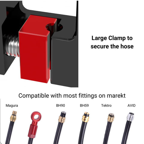 Hydraulic Disc Brake Hose Cutter And Needle Barb Driver Tool for bikes, large clamp detail, compatible with Shimano SRAM Magura Tektro.