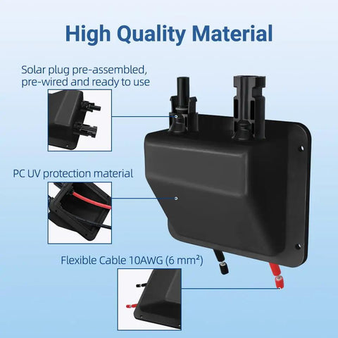 Premium Solar Cable Entry Gland IP68 Waterproof Junction Box For RVs Boats Campers And Vans UV Resistant Prewired 0.33ft 10AWG Cable Easy Install With Built In Screw Slot And Glue Groove For Quick Leakageproof Setup, black PC body