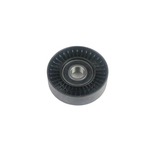 Solid Tensioner Pulley And V Belt Kit Built To Fit Mercedes Benz W169 And W245 Models Like The A180 Or A200 With Its 2.0L V4 Engine Perfect For Eliminating Slippage And Keeping Your Ride Smooth As Butter Without Breaking The Bank. black tensioner pulley, front view