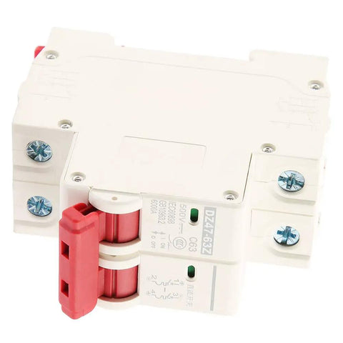 Two Pole Mini Circuit Breaker For DC 500V Systems, 63A Overcurrent Protection, Air Switch DIN Rail Mount, DZ47 63Z C63, side view