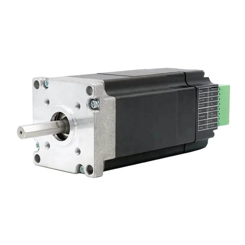 Integrated DC Servo Motor With Encoder For 3D Printers, Bottom-Wiring Design, 3000RPM, silver-black front view with connection ports