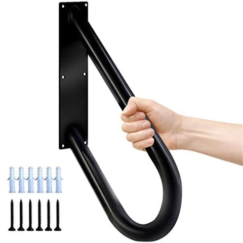 Tough As Nails U Shaped Wall Mounted Grab Bar For Stairs With Nonslip Grip Easy Install showing hand grip and mounting screws.