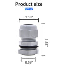 Waterproof NPT Cable Glands Half Inch Gray Nylon 25 Pack with size dimensions shown for strain relief and electrical wiring applications.
