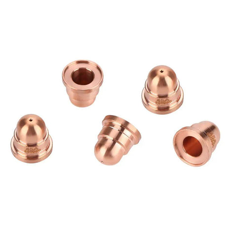 Premium 5 Pack Plasma Cutter Nozzles Model 220930 For MAX65 Torch Tips in copper, designed for cutting metals.