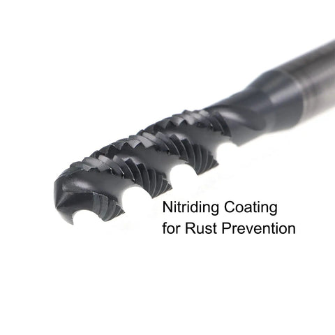 Close-up of M6 x 1.0 Spiral Flute Thread Tap For Metalworking HSS Nitriding Coated Right Hand Thread H2 Tolerance