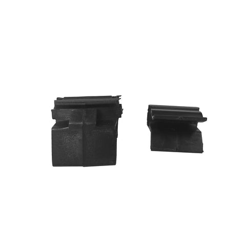 Premium Black Nylon Front Bumper Box Buckle And Hood Clip For Tesla Model Y, two clips showing front and side views.